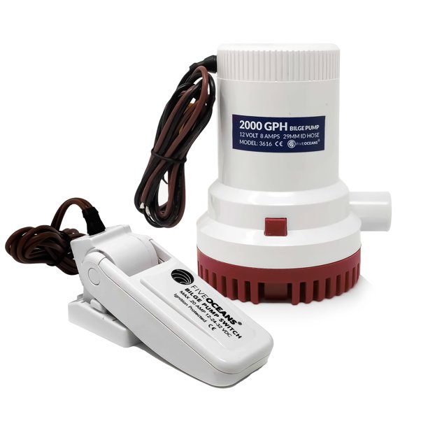Five Oceans Complete Kit Electric Bilge Pump 2000 GPH, 12V with Float
