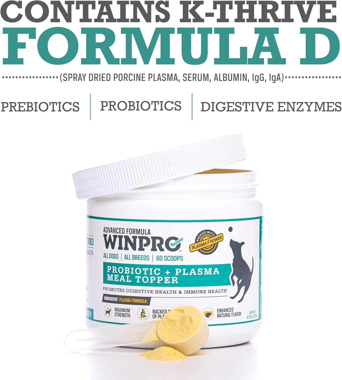 WINPRO Dog Prebiotic + Probiotic Powder Meal Topper, Support for Dog Gut Health, Immunity, and Seasonal Allergies, All Breeds, Ages, and Sizes, Made In The USA, 60 Scoops