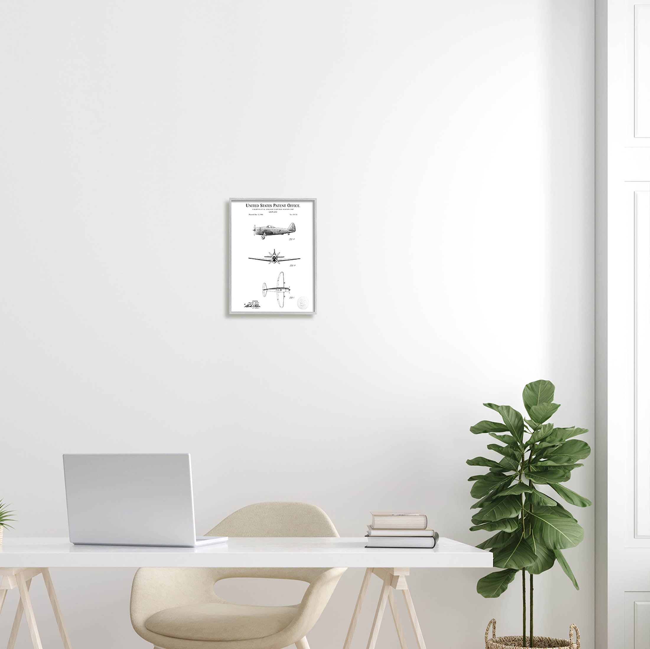 Stupell Industries Detailed Patent US Airplane Graphic Art Gray Framed Art Print Wall Art, Design by Karl Hronek