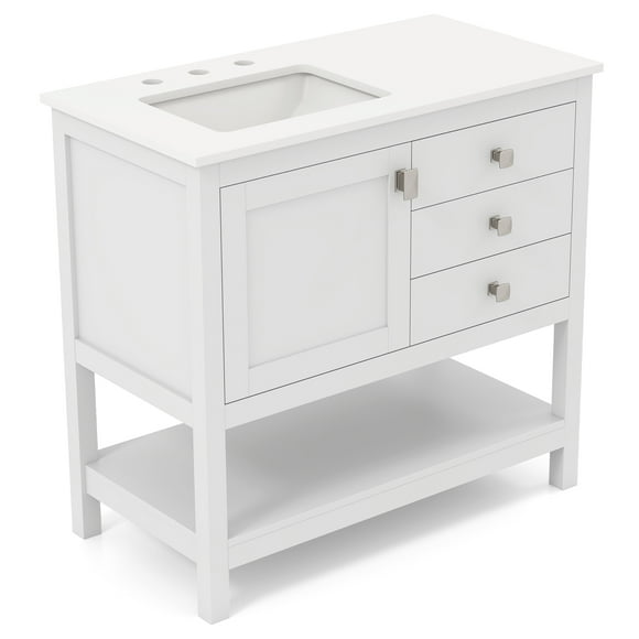 Gymax Bathroom Vanity Unit w/ Basin w/ Extra Wide Granite Countertop Ceramic Sink