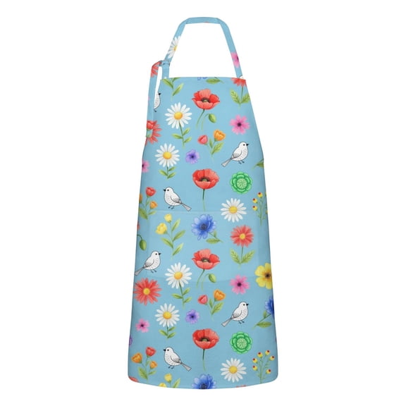 Pioneer Flower Floral Print Pattern Apron for Women and Men, Cotton Linen Waterproof with Pockets, Adjustable, 33x27 Inch for Kitchen, Gardening, BBQ, Salon