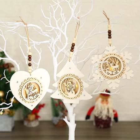 

Christmas Light Hanging Ornaments Battery Powered Christmas Themed Wooden Pendant Home Restaurant Decor(B)