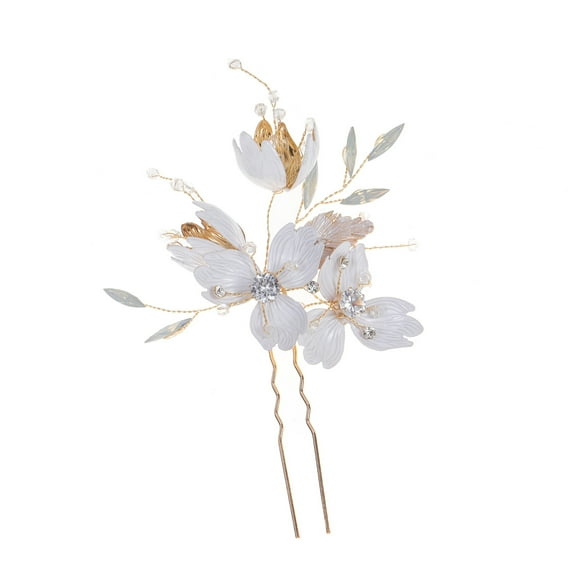Bridal Flower Gold Hair Clips, Wedding Flower Leaf Rhinestone Hair Pins, Bride Hair Combs Accessories U-shaped Hair Barrettes Headpieces for Bridesmaid Party Women Girl