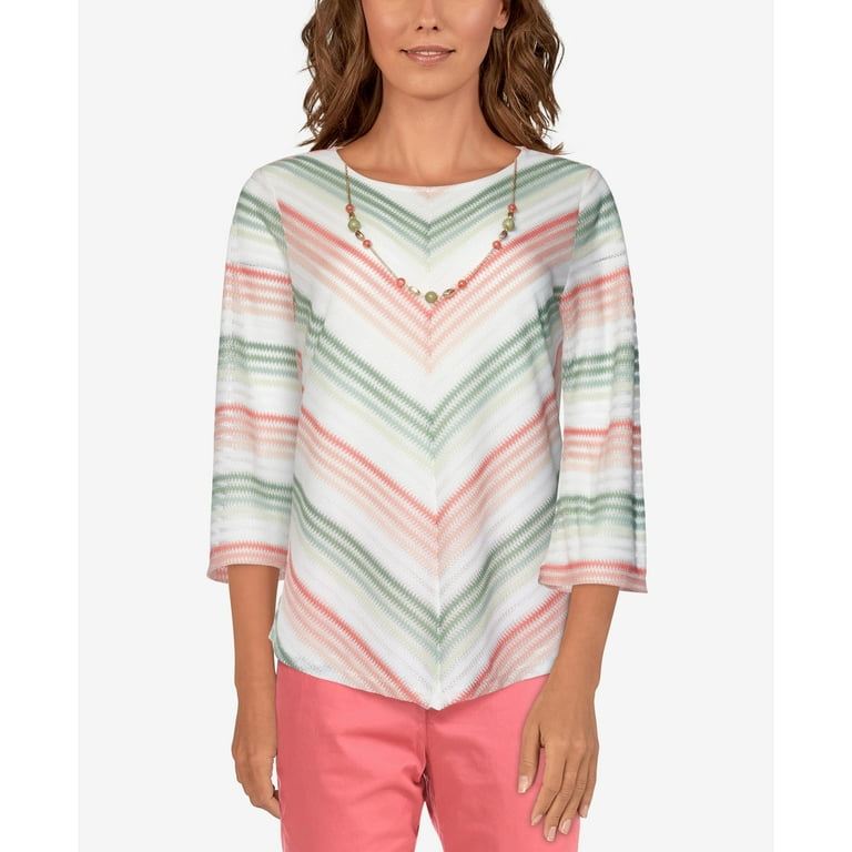 Alfred Dunner Womens Chevron Stripe Print Body-Lined Knit Top With