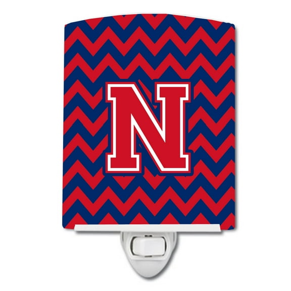 Caroline's Treasures CJ1054-NCNL Letter N Chevron Yale Blue and Crimson Ceramic Night Light, 6x4x3", multicolor