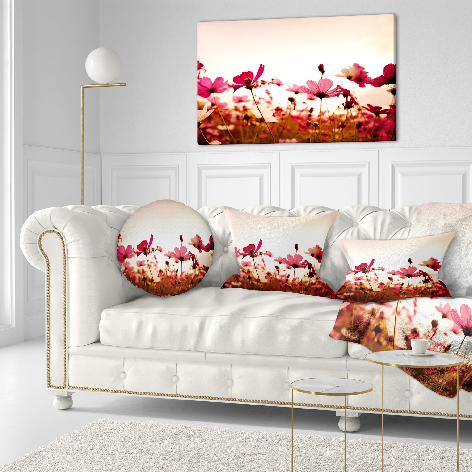 Designart Cosmos Flowers on Pink Background - Floral Throw Pillow - 12x20