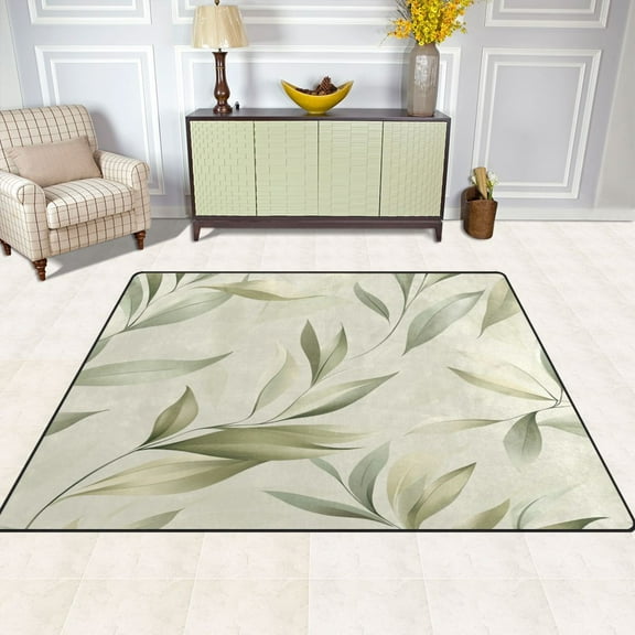 Simple Leaves Pattern 63''x48'' Plush Memory Foam Bath Mat, Soft, Absorbent, Non Slip, Durable