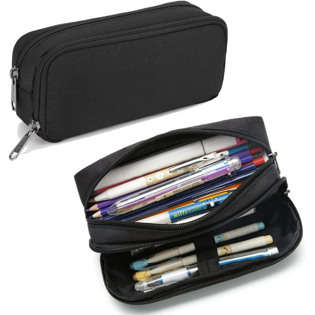 Estuche para lápices de gran capacidad, estuche para bolígrafos estético, organizador de papelería de oficina, estuche multifuncional simple y duradero para adultos, color negro
