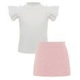 thumbnail image 2 of Doomiva Toddler Girls Ruffle Sleeve Ribbed T-Shirt with Culotte Playwear 2PCS Summer Outfits Shorts Sets Daily Wear Pink 130-8Y, 2 of 6