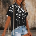 thumbnail image 4 of Womens Tops Short Sleeve Summer Printing Flax Plaid Flared Hem Button-Up Shirt Black XXL, 4 of 6