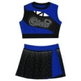 thumbnail image 3 of iiniim Girls 2 Piece School Cheerleading Uniform Outfit Shiny Sleeveless Crop Top with Skirt Set Cheer Dancewear Blue 10, 3 of 6