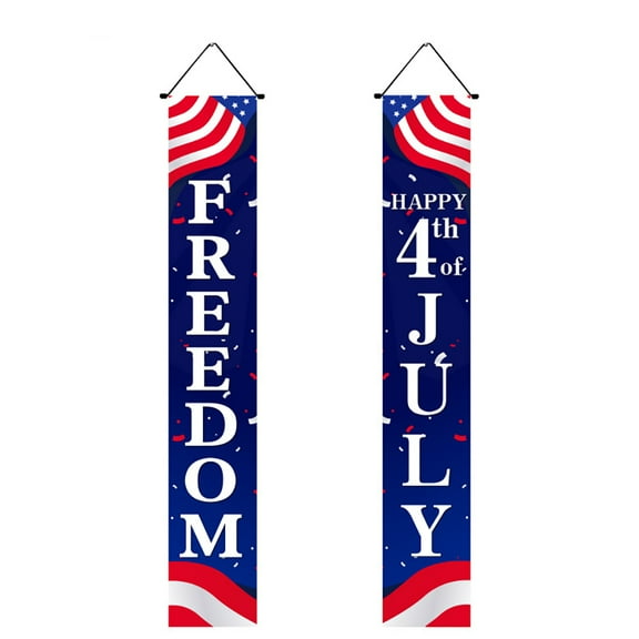 HUONA Pair Independence Day Couplet Patriotic Hanging Banner 4th of July Porch Sign for Wall Door Yard Apartment House Patriotic Party Supply 30CMx180CM Type 10