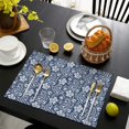 thumbnail image 4 of Blue Pioneer Flower and Paisley Pattern Summer Placemats Table Placemats Set Of 4-Linen Kitchen Washable Placemats Table Mats 11.8"x17.7" Non-Slip Heat Resistant, 4 of 6