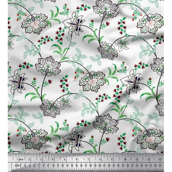 Soimoi Cotton Poplin Fabric Leaves & Floral Artistic Decor Fabric Printed Yard 42 Inch Wide