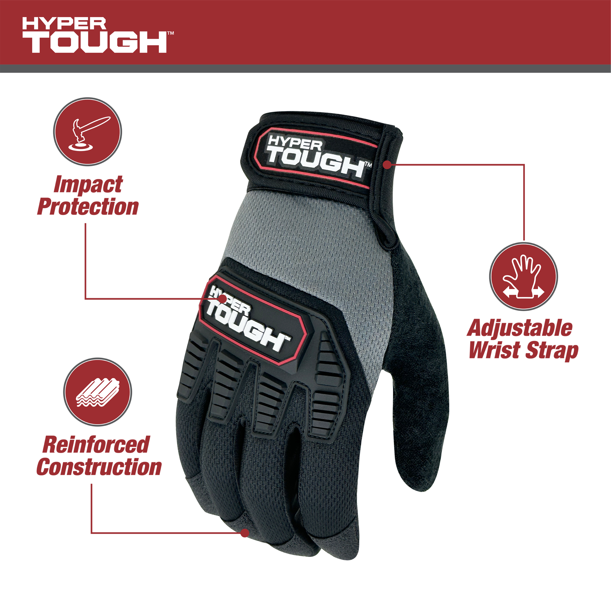 Hyper Tough Heavy Duty Impact Gloves, Men's Extra Large photo 2