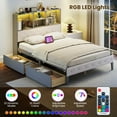 thumbnail image 2 of Barara King Bedroom Bed Frame, Bed Platform Frame,Full Size Bed Frame with Bookcase Headboard and LED Lights-Gray, 2 of 10