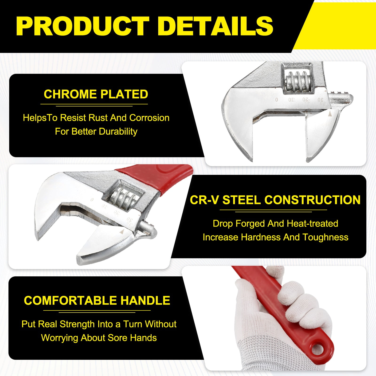 Uxcell Adjustable Wrench 12" High Carbon Steel Industrial Wide Jaw Wrench Adjustable Repairs Spanner Tool with Graduated Scale for Home Garage Workshop Plumbing, Red