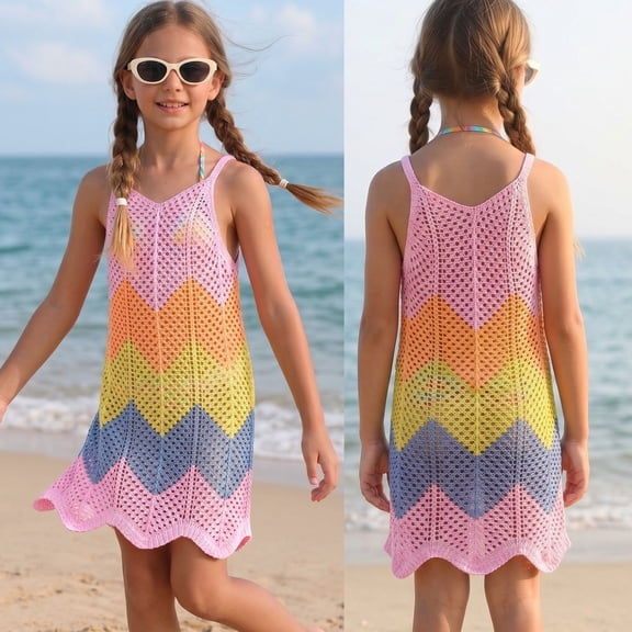 XINXIAOO Girls Knit Swimsuit Cover ups Summer Gradient Knit Beach Tank Dress Bathing Suit Coverups Cami Dress, Size 8-12Y