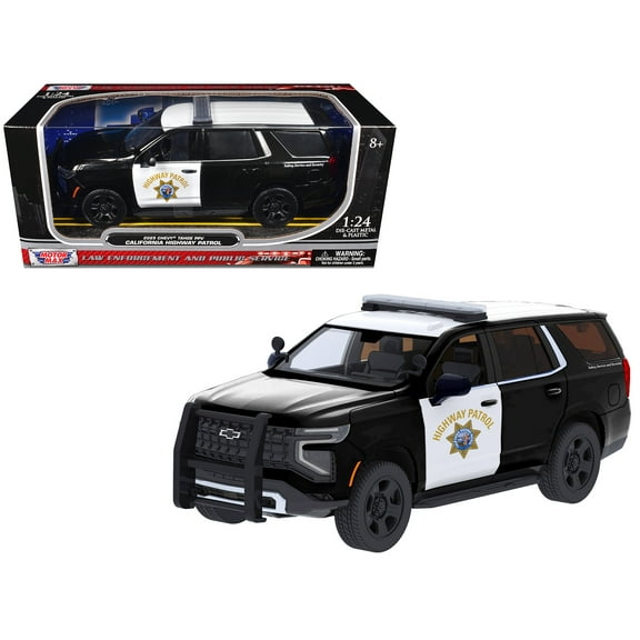 2025 Chevrolet Tahoe Police Pursuit Vehicle "California Highway Patrol" Black and White 1/24 Diecast Model Car by Motormax