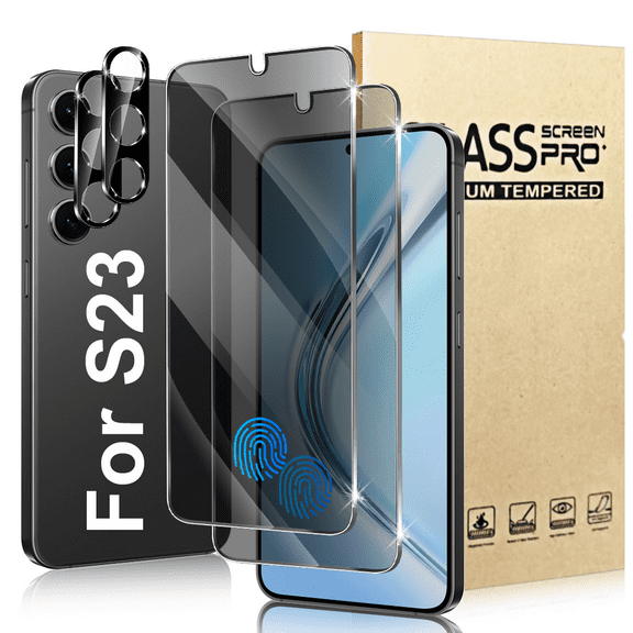 Privacy Screen Suitable For Samsung Galaxy S23   Tempered Glass Screen Protector, 2 Packs Of Screen Protectors And 2 Packs Of Camera Protectors, Compatible With Fingerprint Id, High-Definition