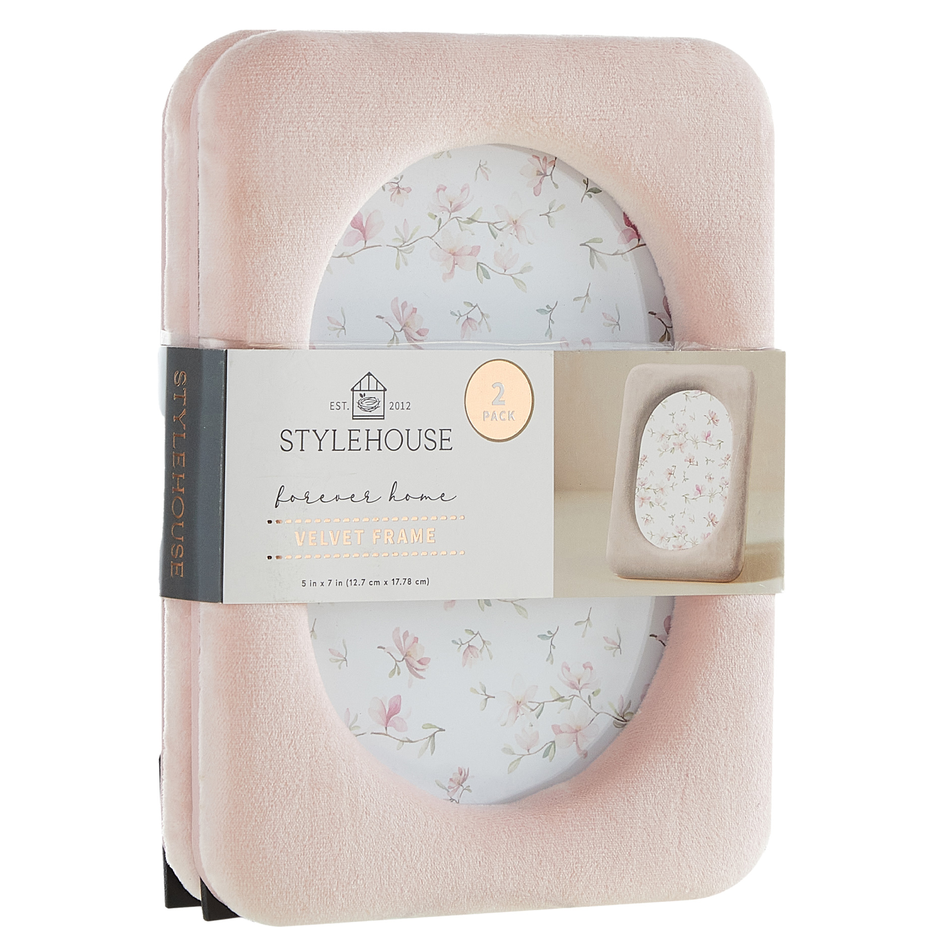 StyleHouse Velvet Picture Frame 2-Pack, Blush Pink, 5" x 7"