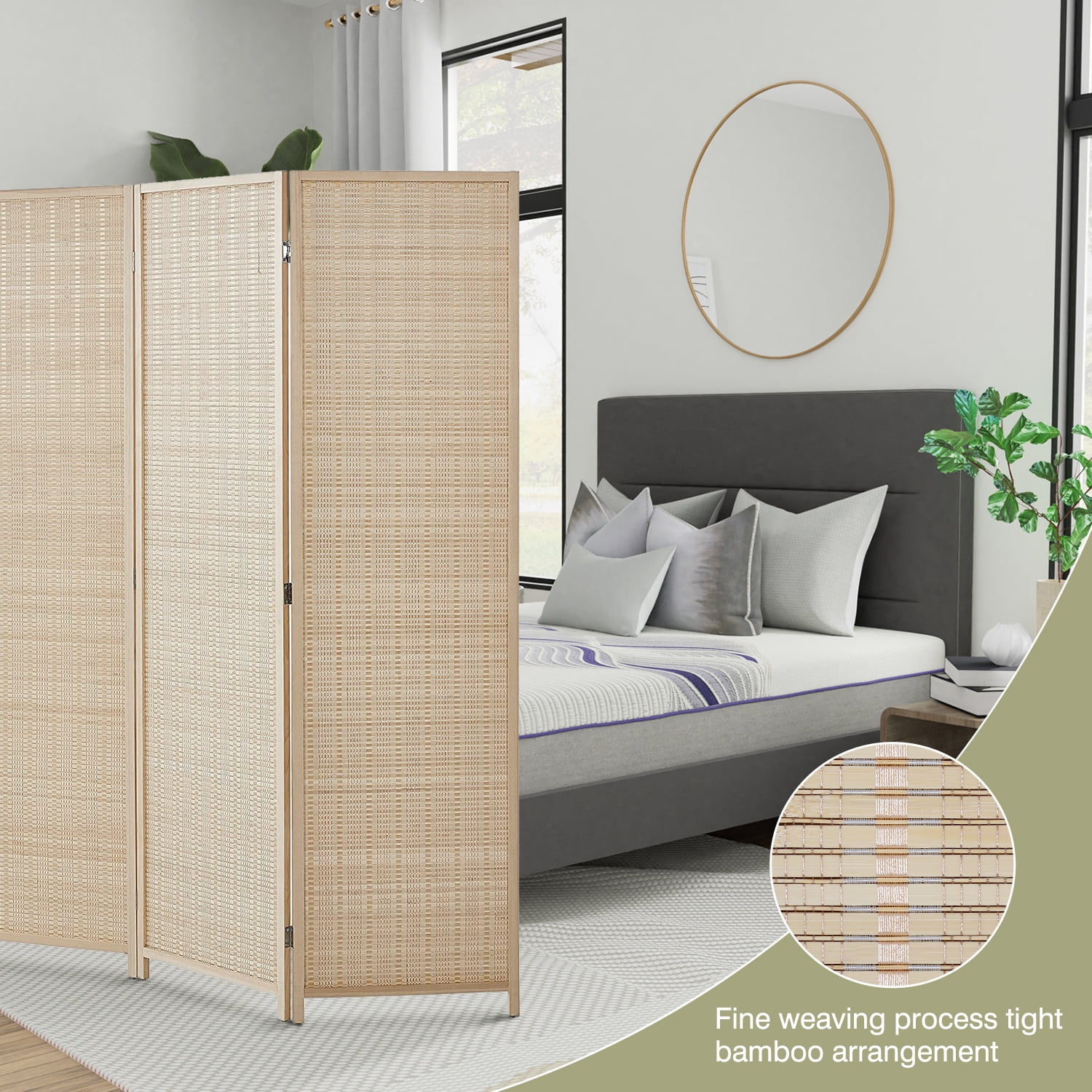 FDW Bamboo 6 Panel Room Divider Folding Privacy Screen,For Home/Office/Restaurant,72" Tall,Black