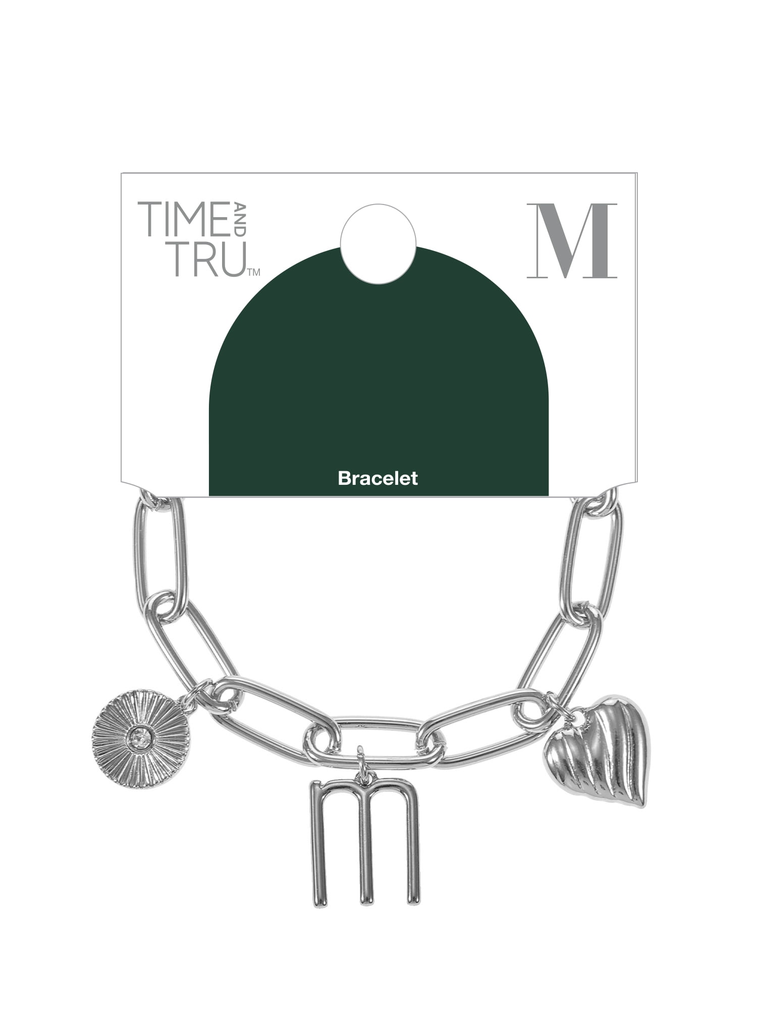 Time and Tru Silvertone Initial Charm Bracelet, Initial M