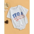 thumbnail image 3 of Wassery 4th of July Toddler Boys Romper ,Independence Day Clothes Suit, Letters Print Short Sleeve Round Neck Bodysuits Summer Infant Bodysuits 2-3T, 3 of 8