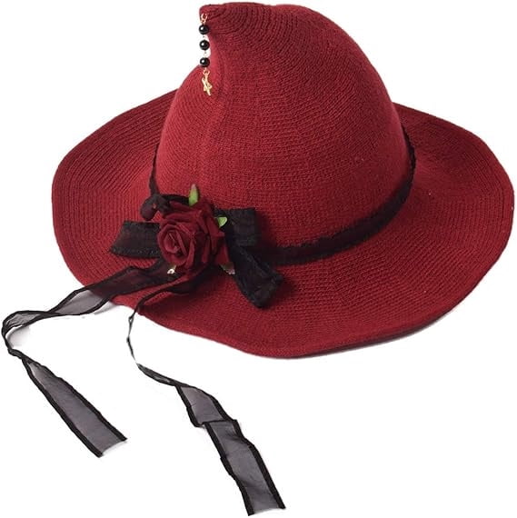Knitted Wool Witch Hat with Wide Brim for Halloween Costume and Winter Wear