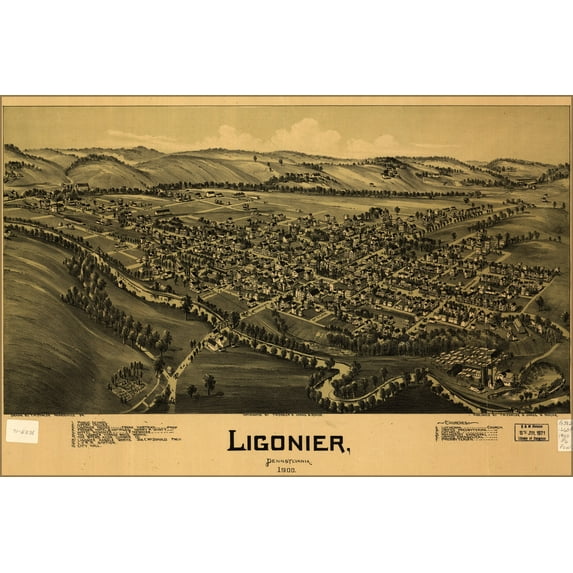 24"x36" Gallery Poster, map of Ligonier, Pennsylvania 1900