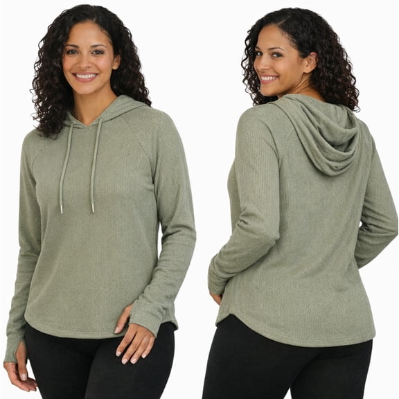 Sage Collective Women's Long Sleeve Hoodie w/Thumbholes – Ribbed –Green (Vetiver) – Size XS