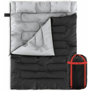 QueelQuest  Double Camping Sleeping Bag with 2 Pillows – 3-4 Season Lightweight Waterproof Warm & Cool Weather Adult & Kids Sleeping Bag Converts into 2 Single -Camping, Hiking, & Outdoors
