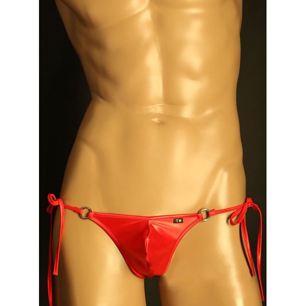 Tanga de hombre de seda de hielo, anillo de acero elástico, cinturón largo y delgado, cintura baja, sexy, bolsa convexa en U, pantalones T para hombre, cintura ajustable