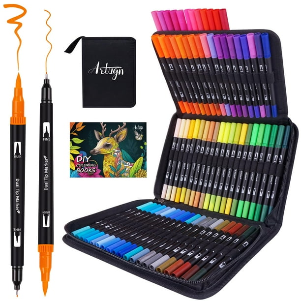 Bolígrafos Artugn de doble punta, 72 colores, para adultos y niños, con funda