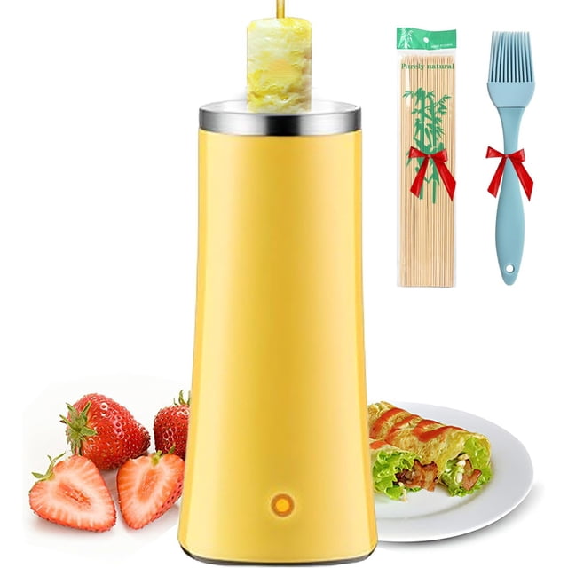 Egg Tube Cooker, Automatic Electric Vertical Egg Roll Maker with Bamboo Sticks, Vertical Sausage Making Machine, With 9 Minutes Cooking Automatic Heating, for Breakfast, Non Stick (Yellow)