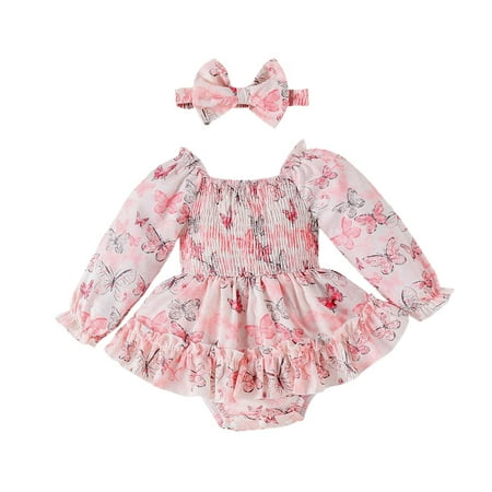 

Baby Flower Print with Long Sleeve Childn bodysuit Skirt Combination for Baby Girls Hah Headband Dress Little Girls Jumpsuit for Girl Toddler Girls Christmas Outfits 18 Month Girl Romper 3-6 Month