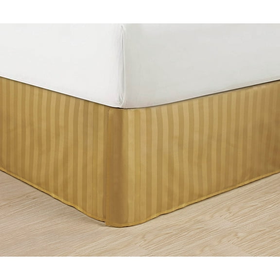 Wrinkle Free - STRIPE Bed Skirt - Pleated Tailored 14" Drop - All Sizes and Colors , Full , Gold