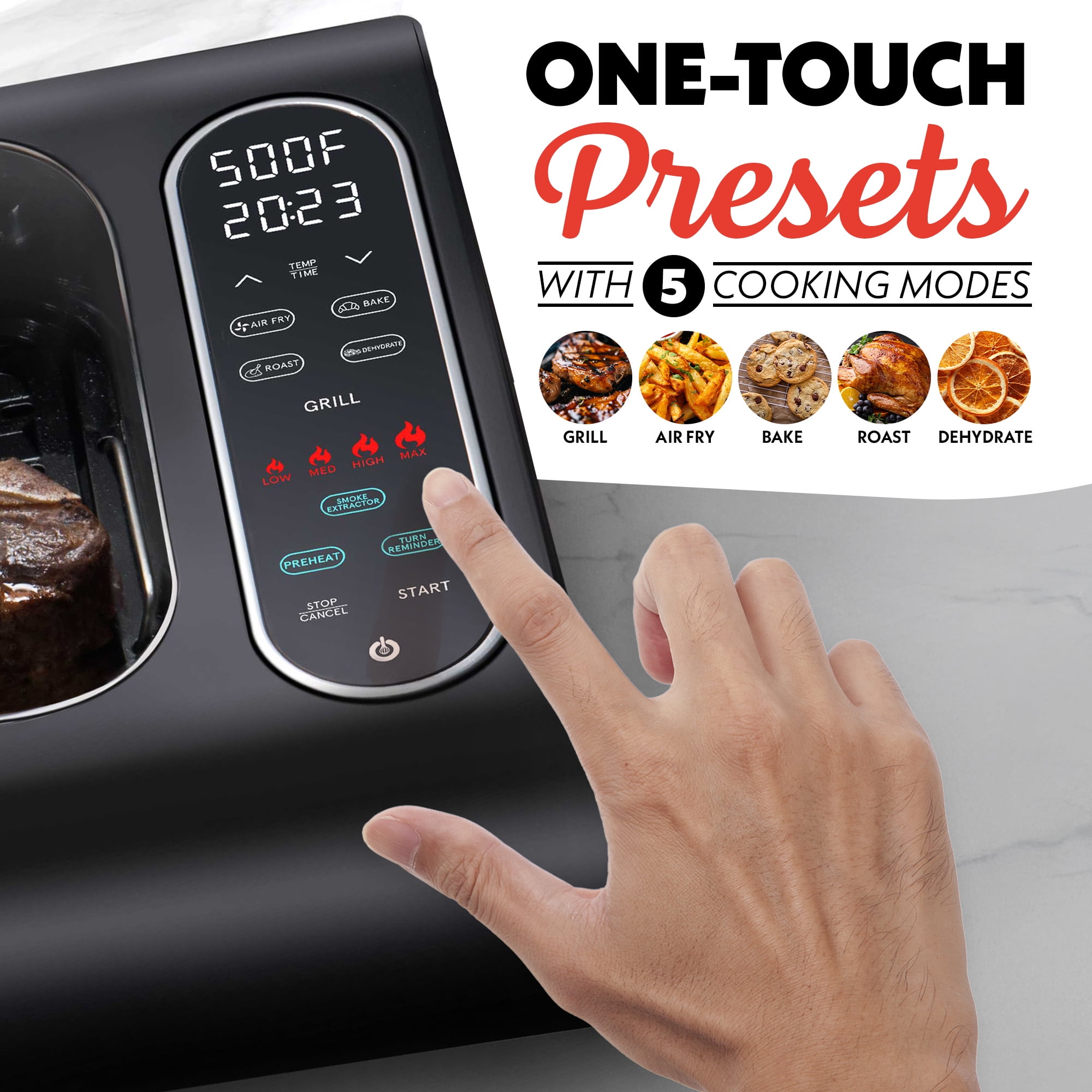 Gourmia 6 Qt Smokeless Indoor Grill & Air Fryer, 5-in-1 FoodStation, Black