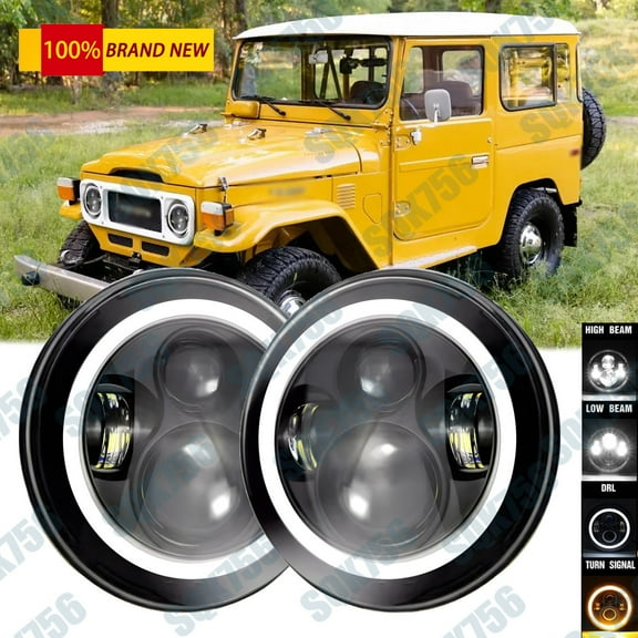 Pair 7 inch Round Led Headlights For TOYOTA LAND CRUISER FJ40 FJ60 J80 1965-1985
