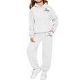 thumbnail image 2 of Sudadera con capucha larga con estampado pequeño en forma de corazón para niños y pantalones deportivos con lazo en las piernas, conjunto deportivo informal de dos piezas con forro polar para mayor ca, 2 of 4