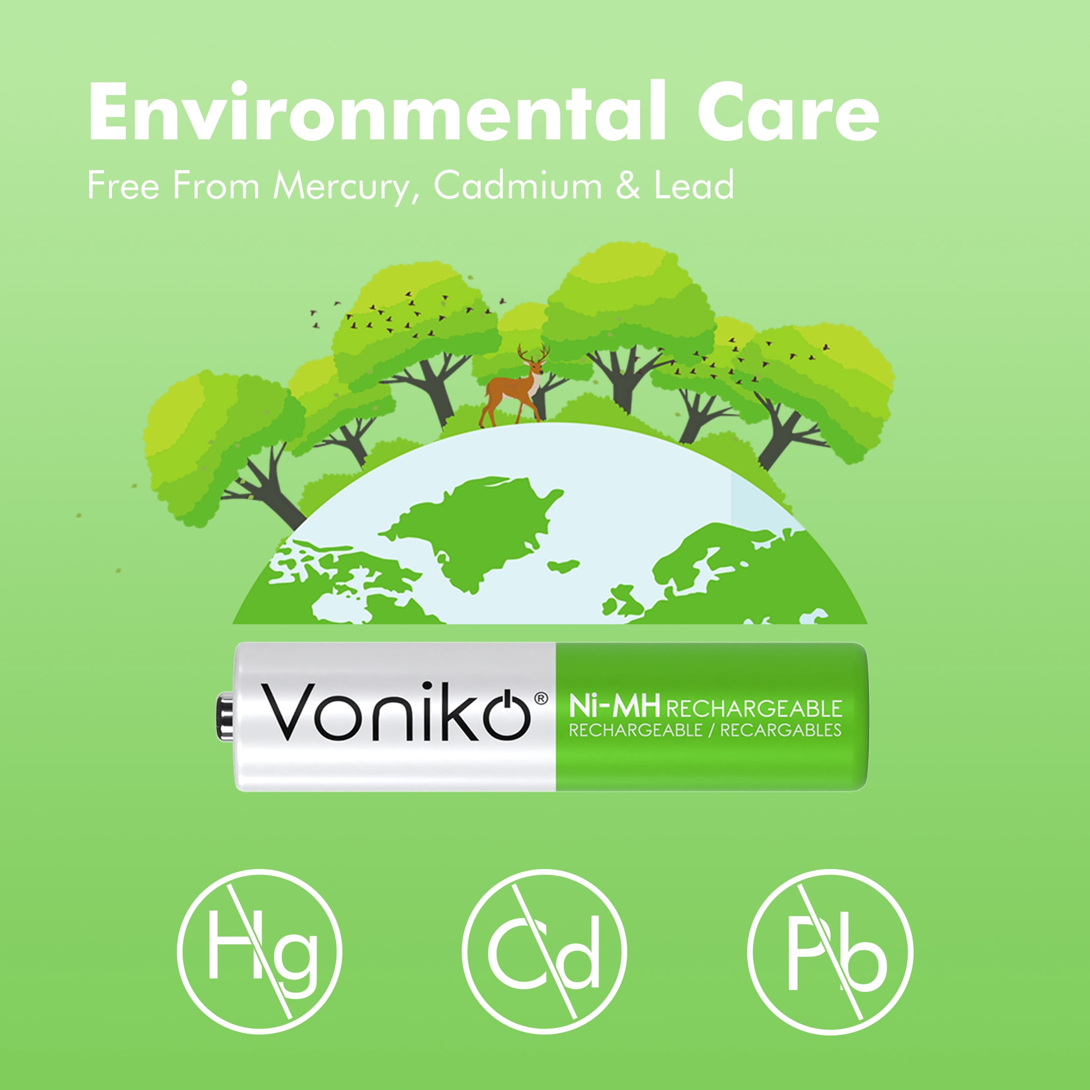 Voniko Rechargeable NIMH AAA Batteries 12 Pack, 1.2V 850mAh Recharge up to 1000x Times