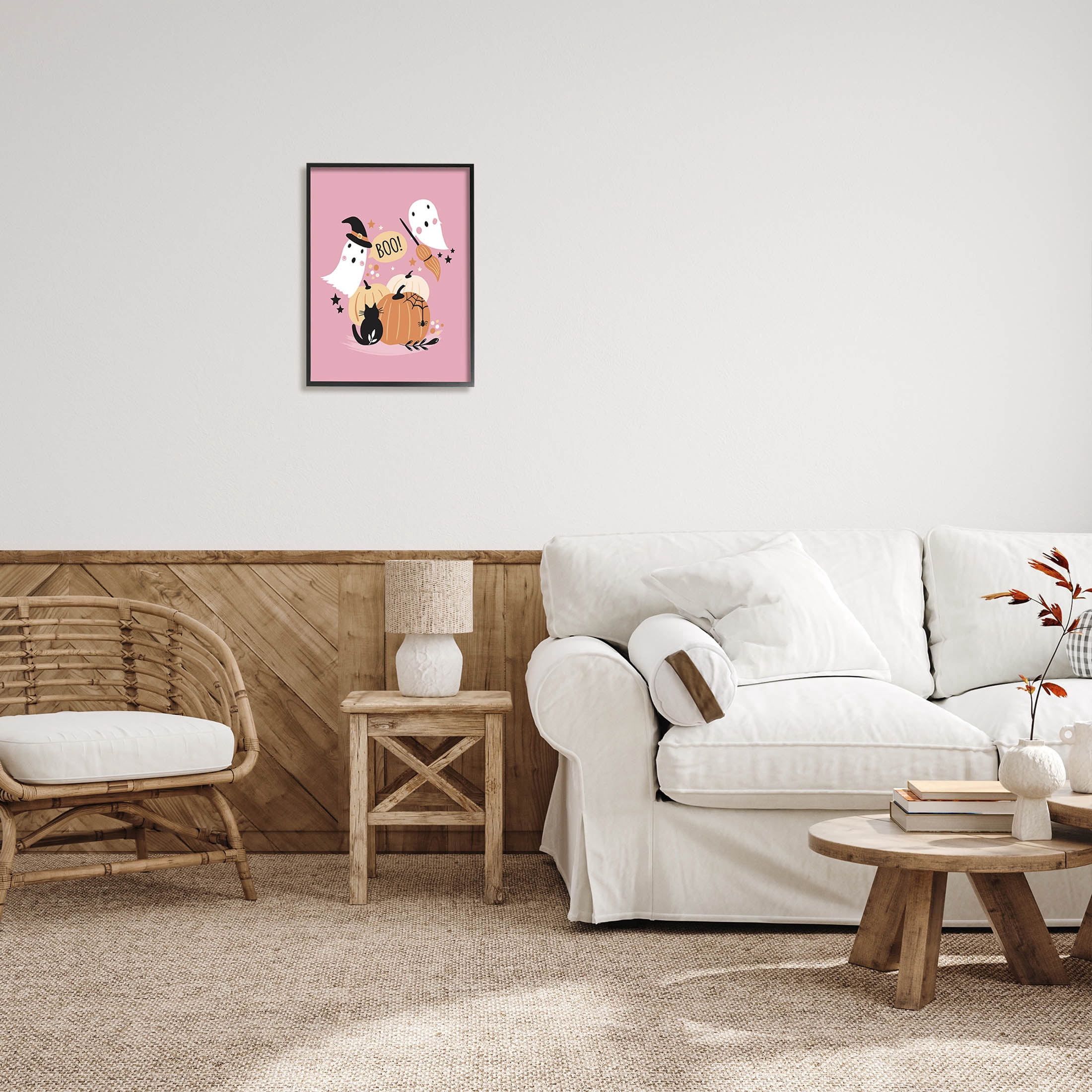 Pink Boo Halloween Ghosts Holiday Graphic Art Black Framed Art Print Wall Art
