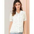 thumbnail image 2 of Blusa de manga abullonada dulce semi transparente con cuello abotonado floral para mujer blanco L, 2 of 6
