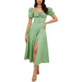 thumbnail image 1 of HAHDAXIA Women Puff Sleeve Split Maxi Dress Square Collar Ruffle Floral Boho Dresses Cottagecore Backless Sundress, 1 of 7