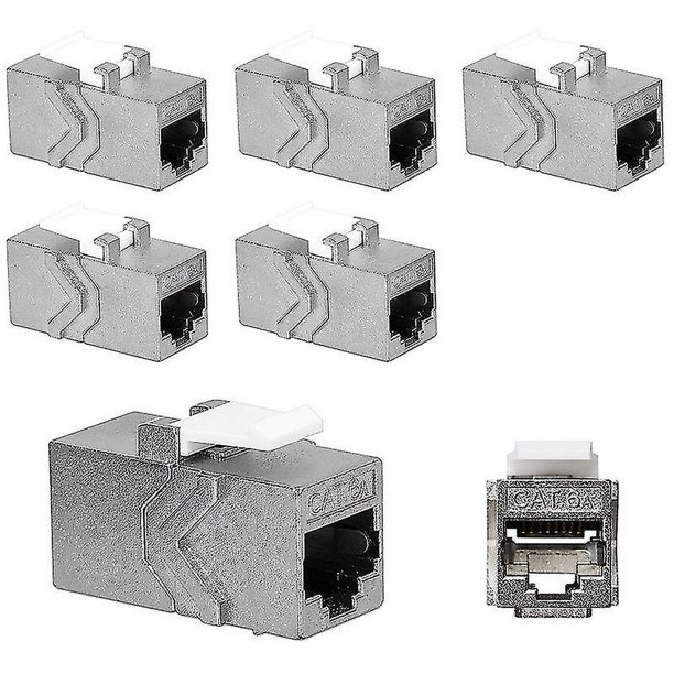 Acoplador de cable de red Cat6a (paquete de 6) - Acoplador de extensión de conectores de módulo blindado Cat6a compatible con Rj45 Et
