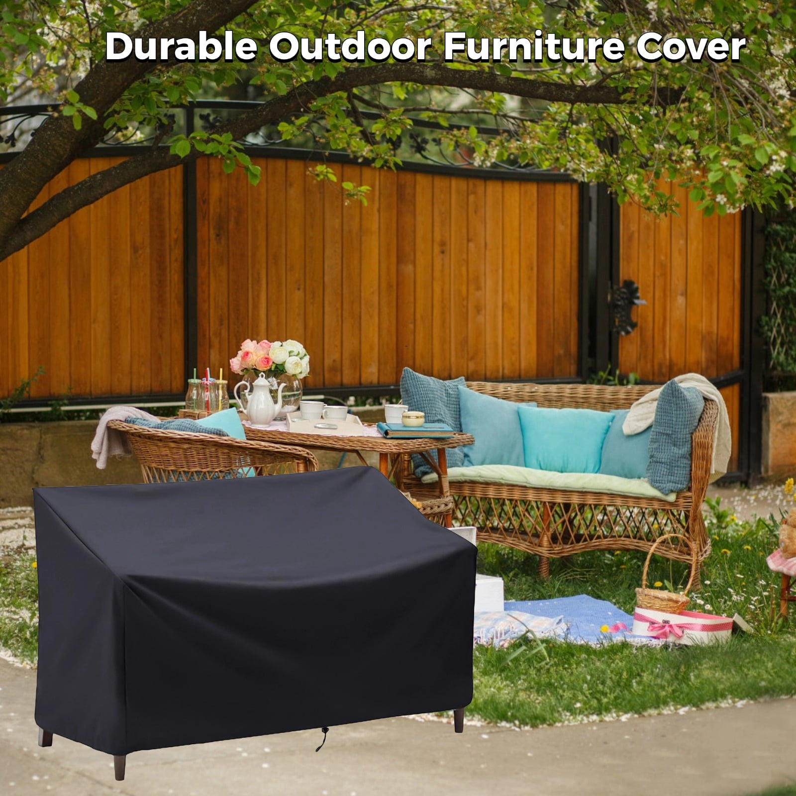 Outdoor Bench Cover, 210D Heavy Duty Patio Bench Furniture Covers with Air Vents, All Weather Resistant Waterproof Bench Cover for Patio Furniture, 60" x 27"  x 34"