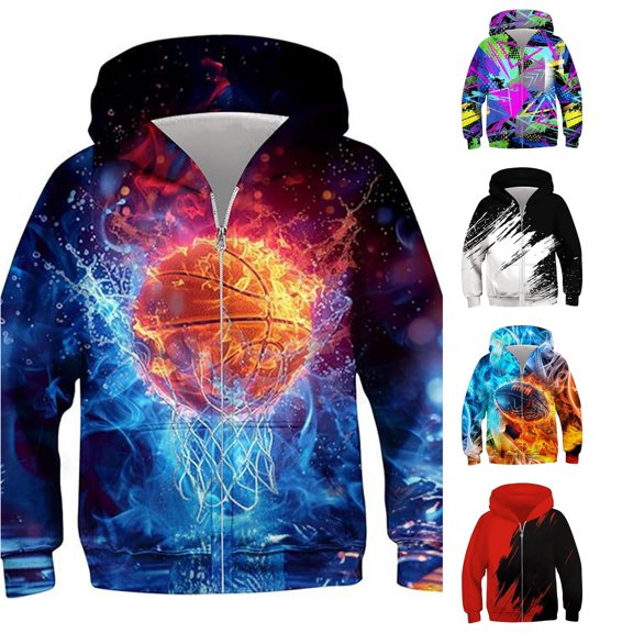 Ticikt Kids 3D Graphic Zip Up Hoodie, Long Sleeve Full Zip Graphic Hooded Jacket for Boys Girls,Dark Blue