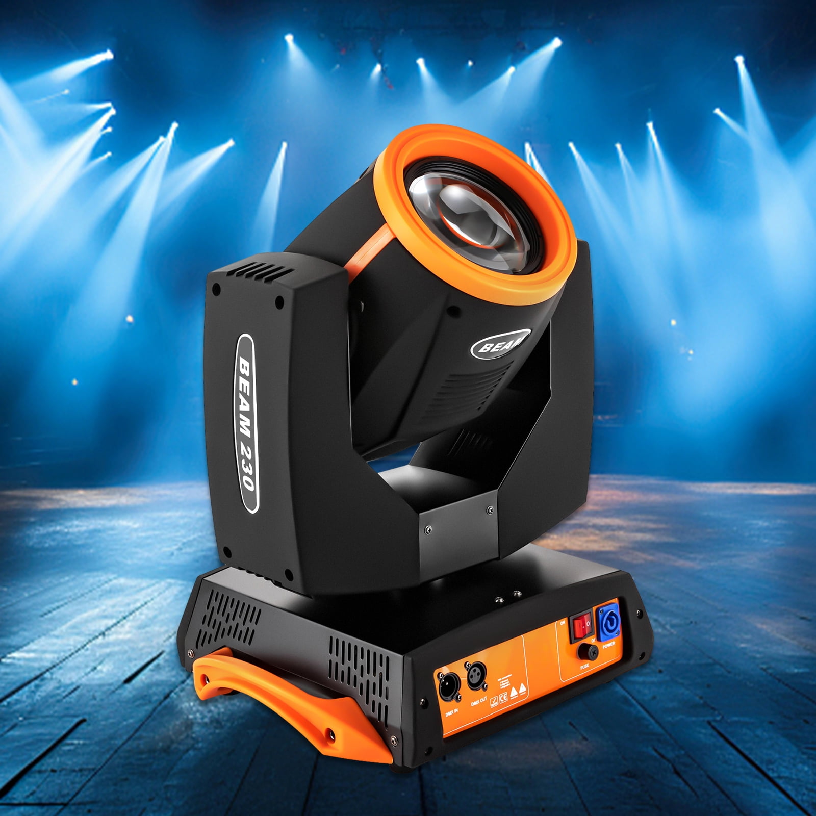 1* Moving Head Stage Light, Black& Orange, Suitable for Banquet Halls, Discotheques, Christmas, Birthday Parties, Clubs, Voltage: AC110-245V 50/60HZ