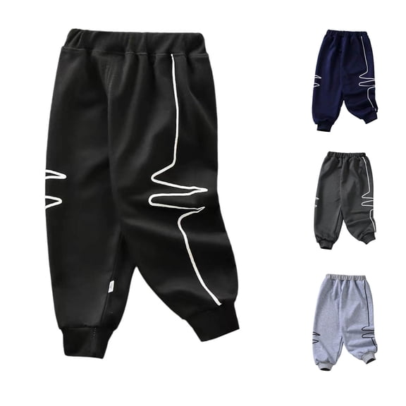 AWZXDE Boys Jogger Sweatpants Elastic Waist Ribbed s Geometric Line Print Loose Fit Casual Trousers Soft Knit Pants For Kids Daily Sports Outdoor Playe Play Black - 12-18 Months