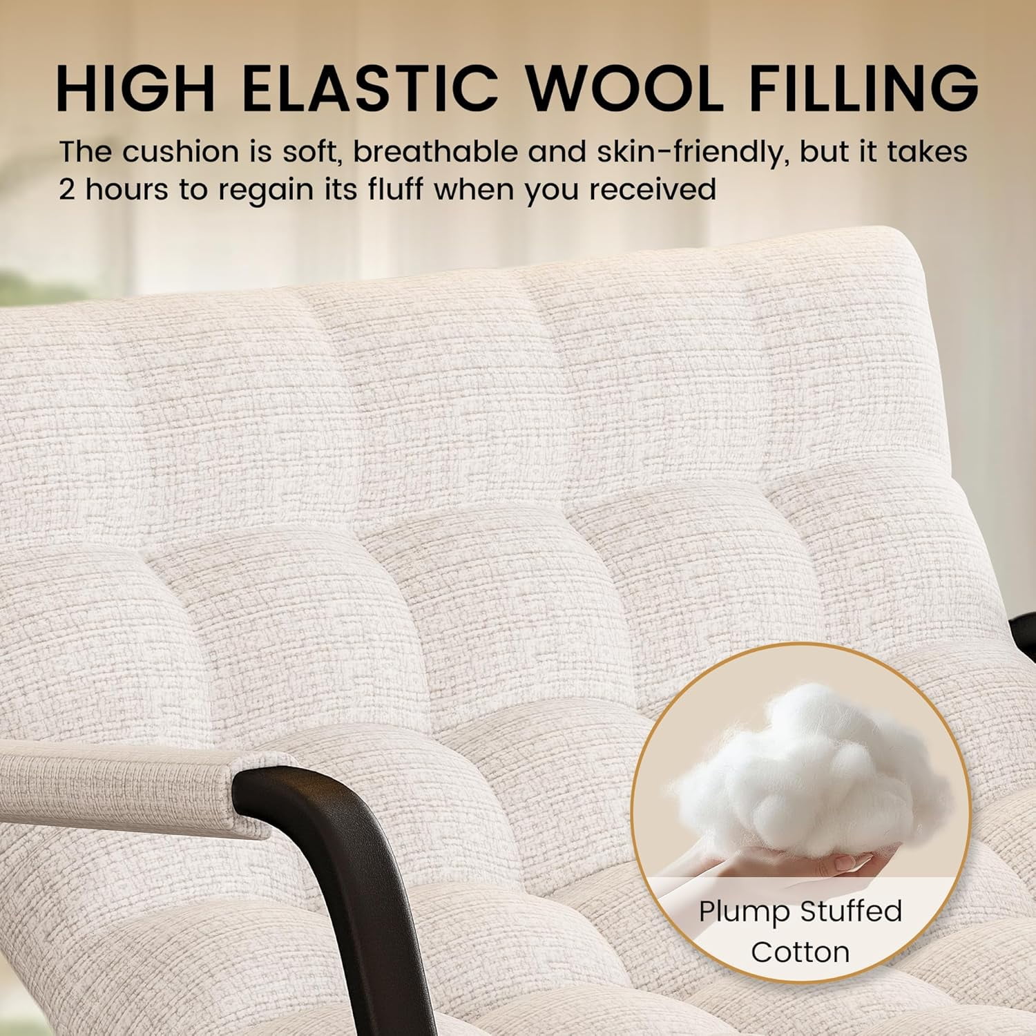 HomeZeer Indoor Rocking Chair with Cushion, Modern Grand Papasan Rocker Chairs, Oversize Papasan Recliner Chair for Living Room, Bedroom, Study Room, Beige